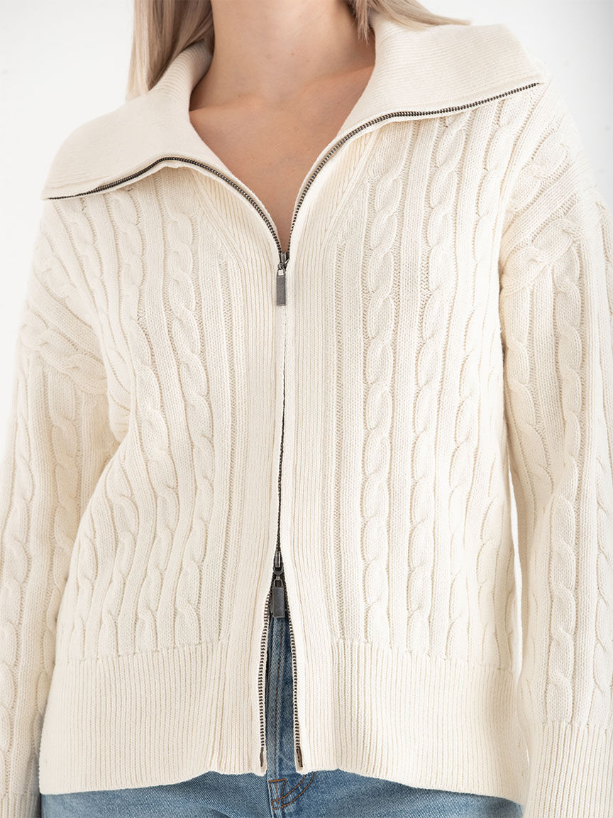 Cable Knit Zip Front Cardigan Rickis