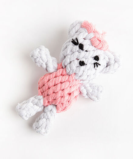 Bear Rope Pet Toy, White/Pink Bear