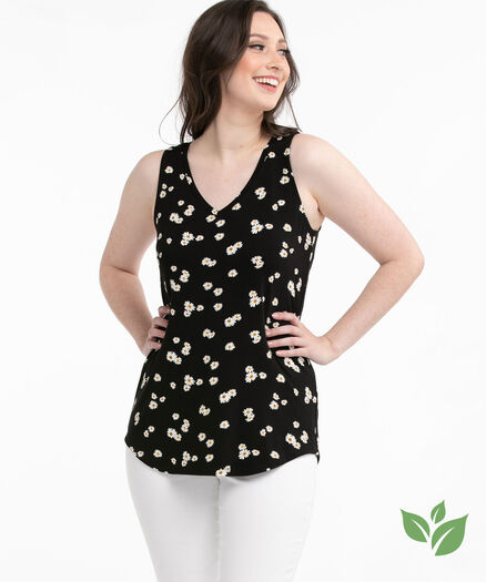 Eco-Friendly Swing Tank Top, Black/Scattered Daisy