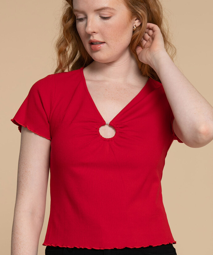 Short Sleeve V-Neck with Ring Front Image 4