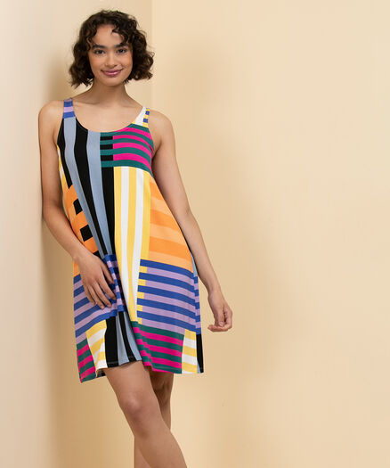 Sleeveless Dress with Tie-Neck Back , Colorblock Print