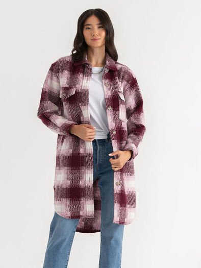 Zia Wool Blend Long Shacket, Windsor Wine Plaid Zia Wool Blend Long Shacket, Windsor Wine Plaid
