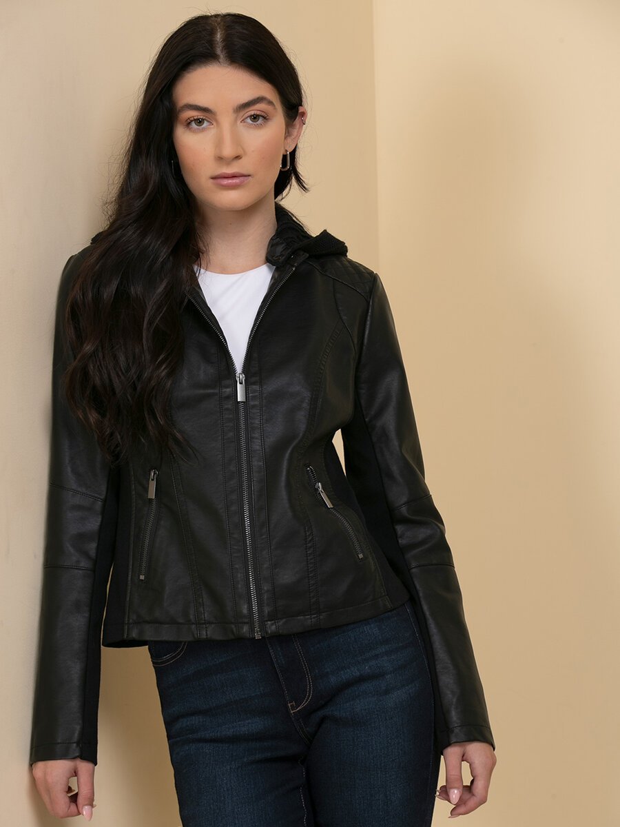 Hooded Faux Leather Jacket