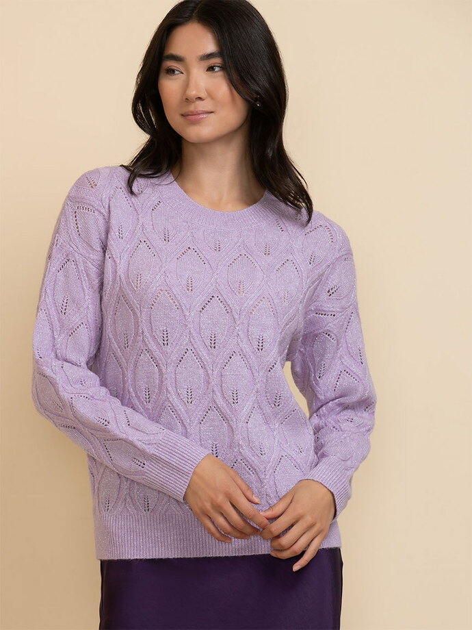 Pointelle Shimmer Pullover Sweater Image 4