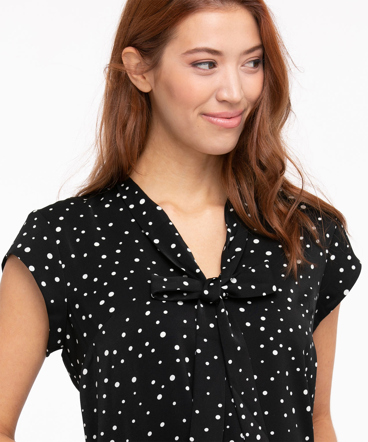 Cap Sleeve Tie Neck Blouse