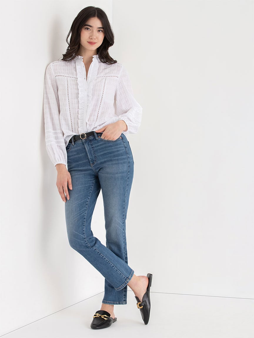 Ruffle Eyelet Long Sleeve Blouse
