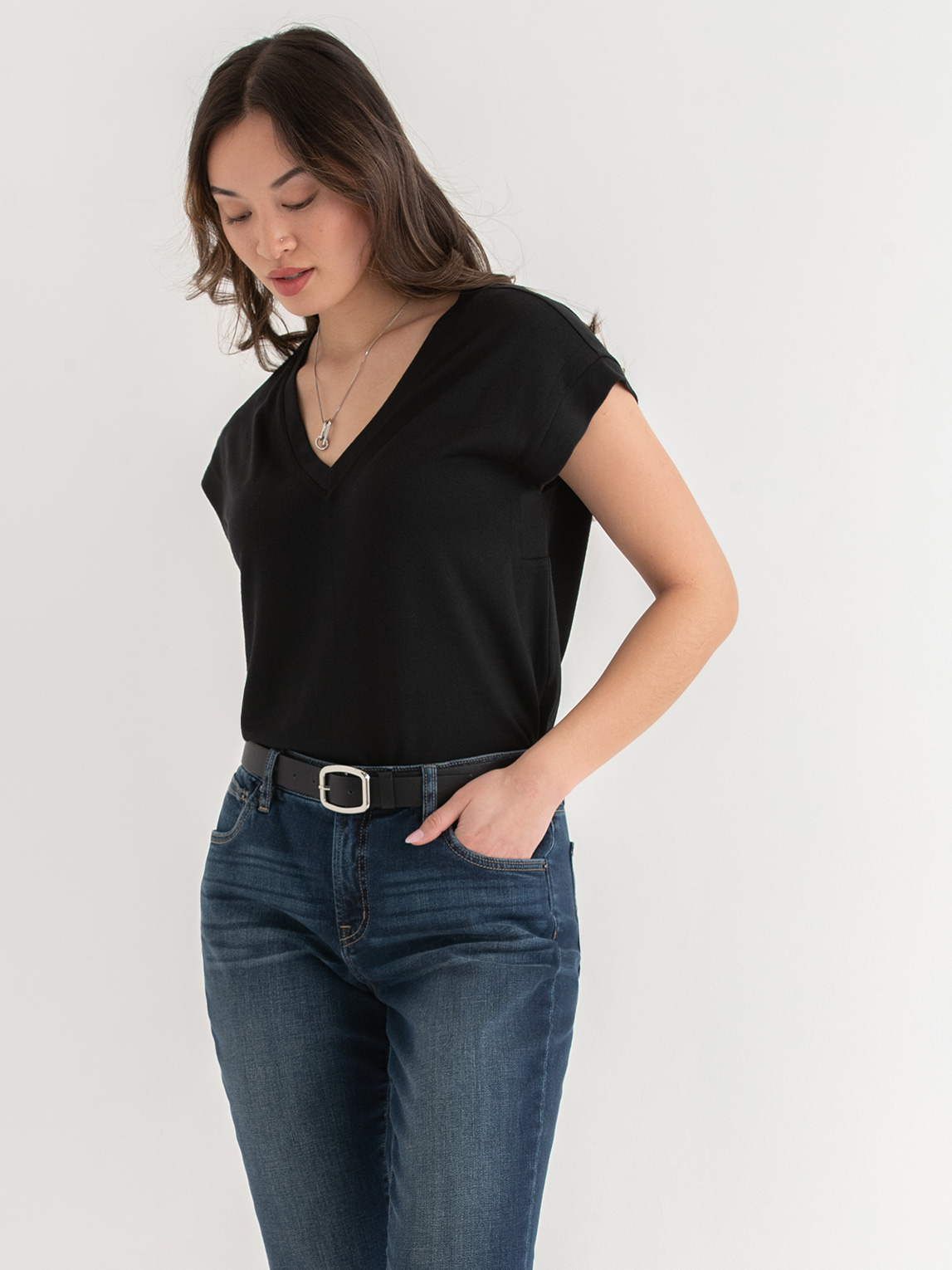 Eco-Friendly Knit V-Neck Hacci Top