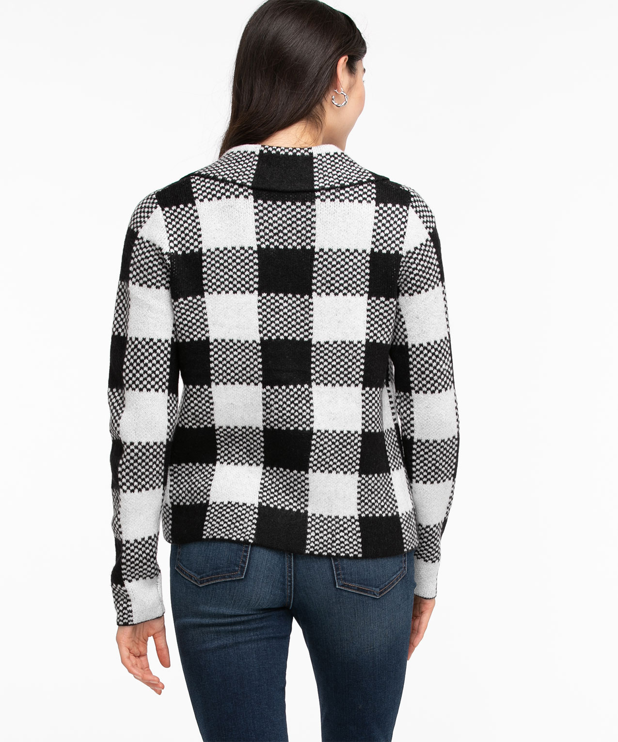 One-Button Plaid Sweater Jacket