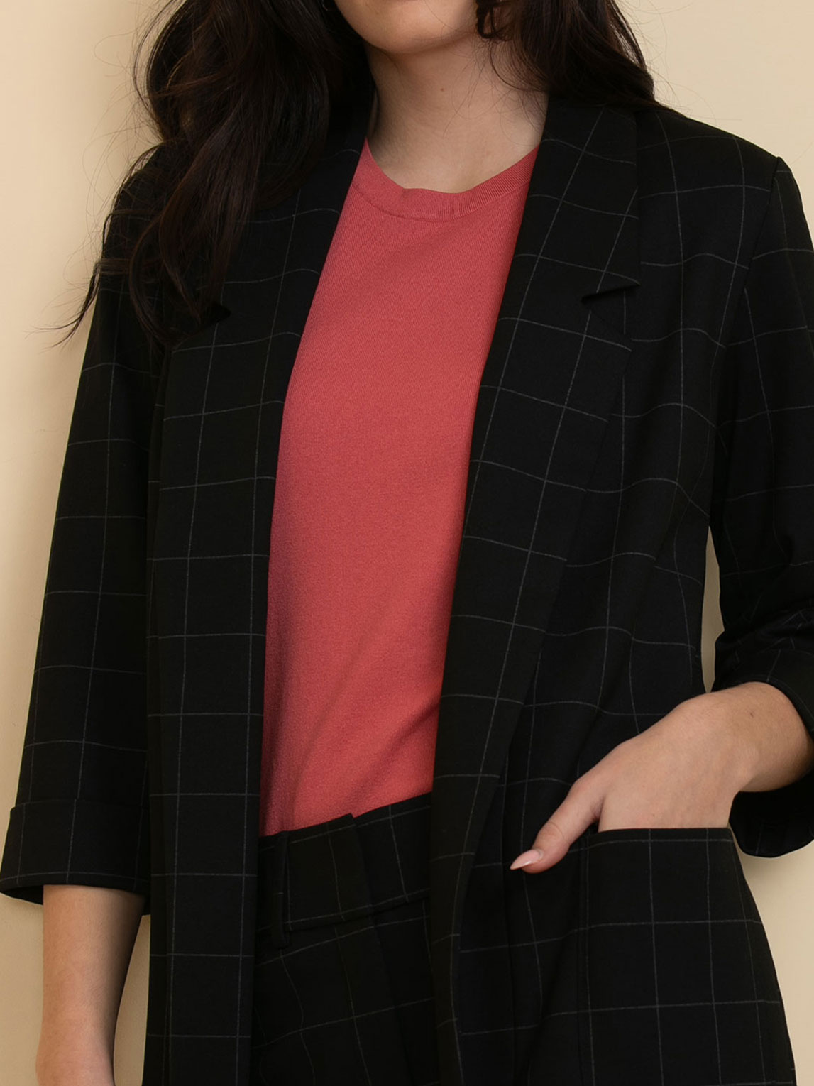 Mid-Length Open Front Blazer Luxe Ponte