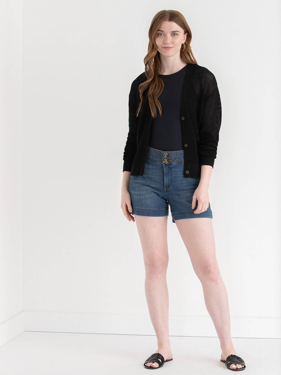 Stitch Waistband Denim Shorts