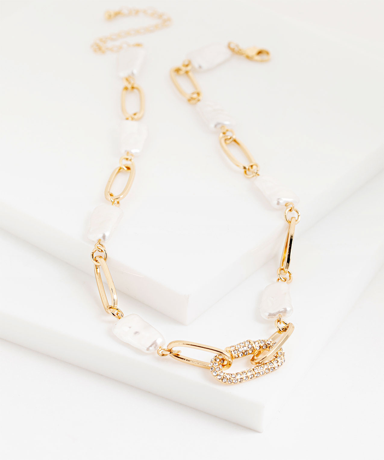 Washed Pearl & Gold Chain Necklace