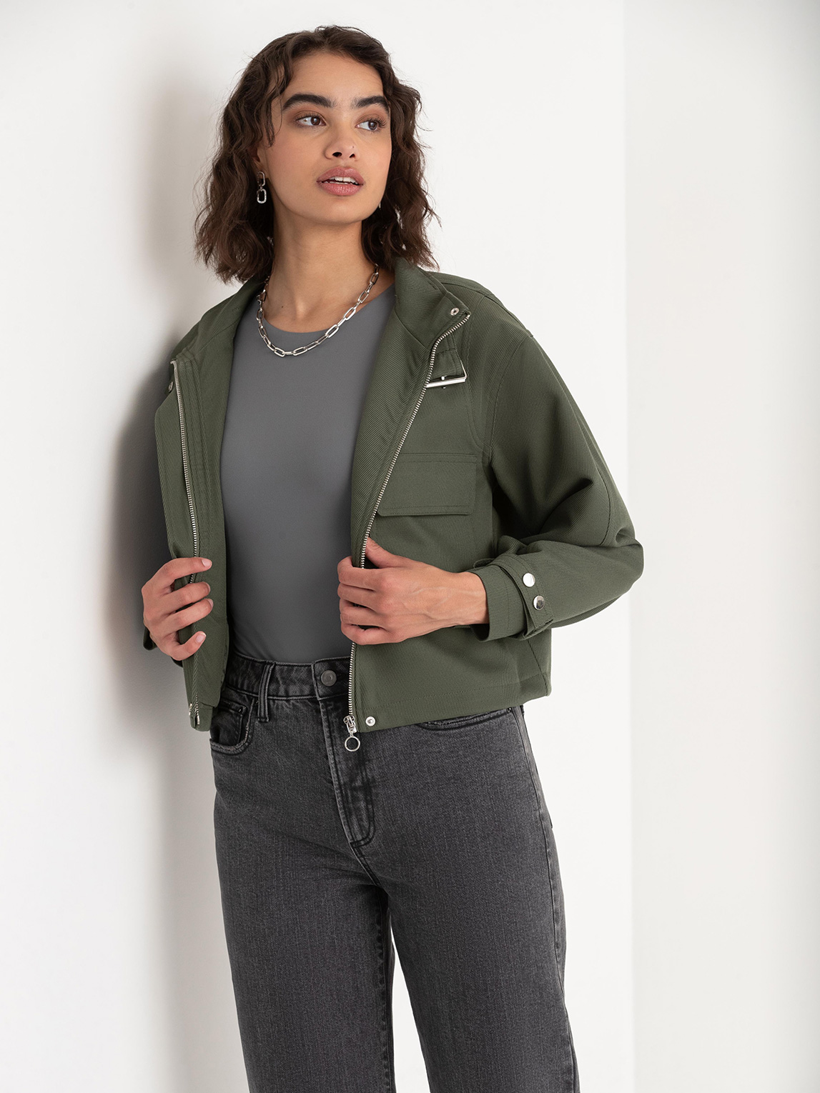 Cropped Military Style Jacket