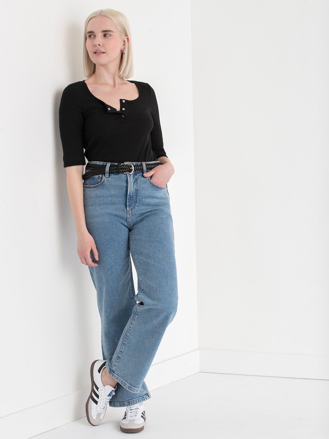 Henley Scoop Neck Top