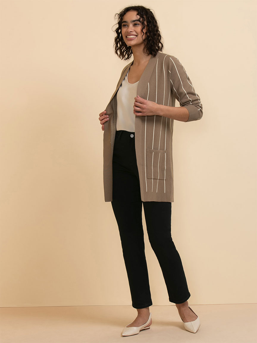 Open Pinstriped Cardigan