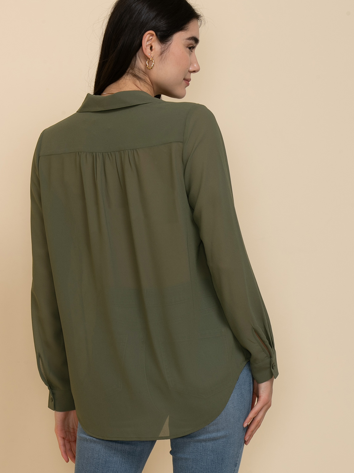 Long Sleeve Sheer Utility Blouse