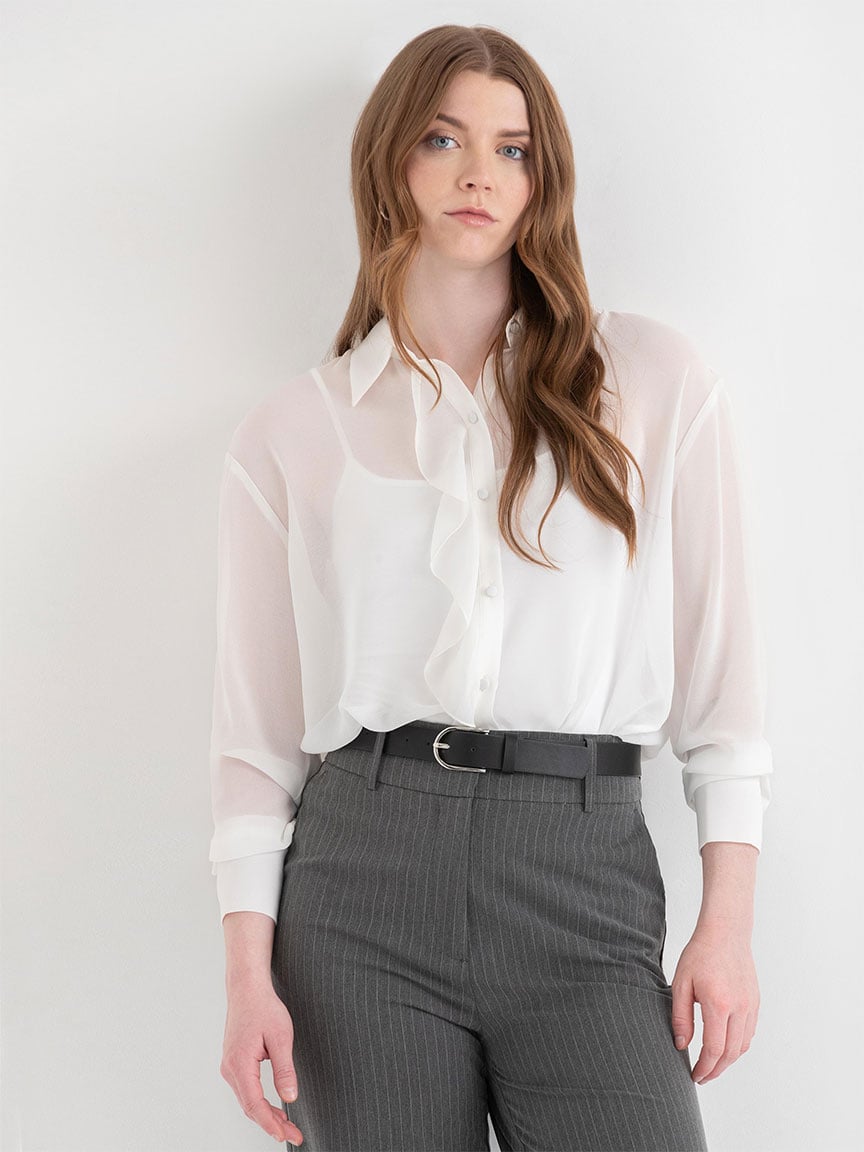 Ruffle Placket Sheer Blouse