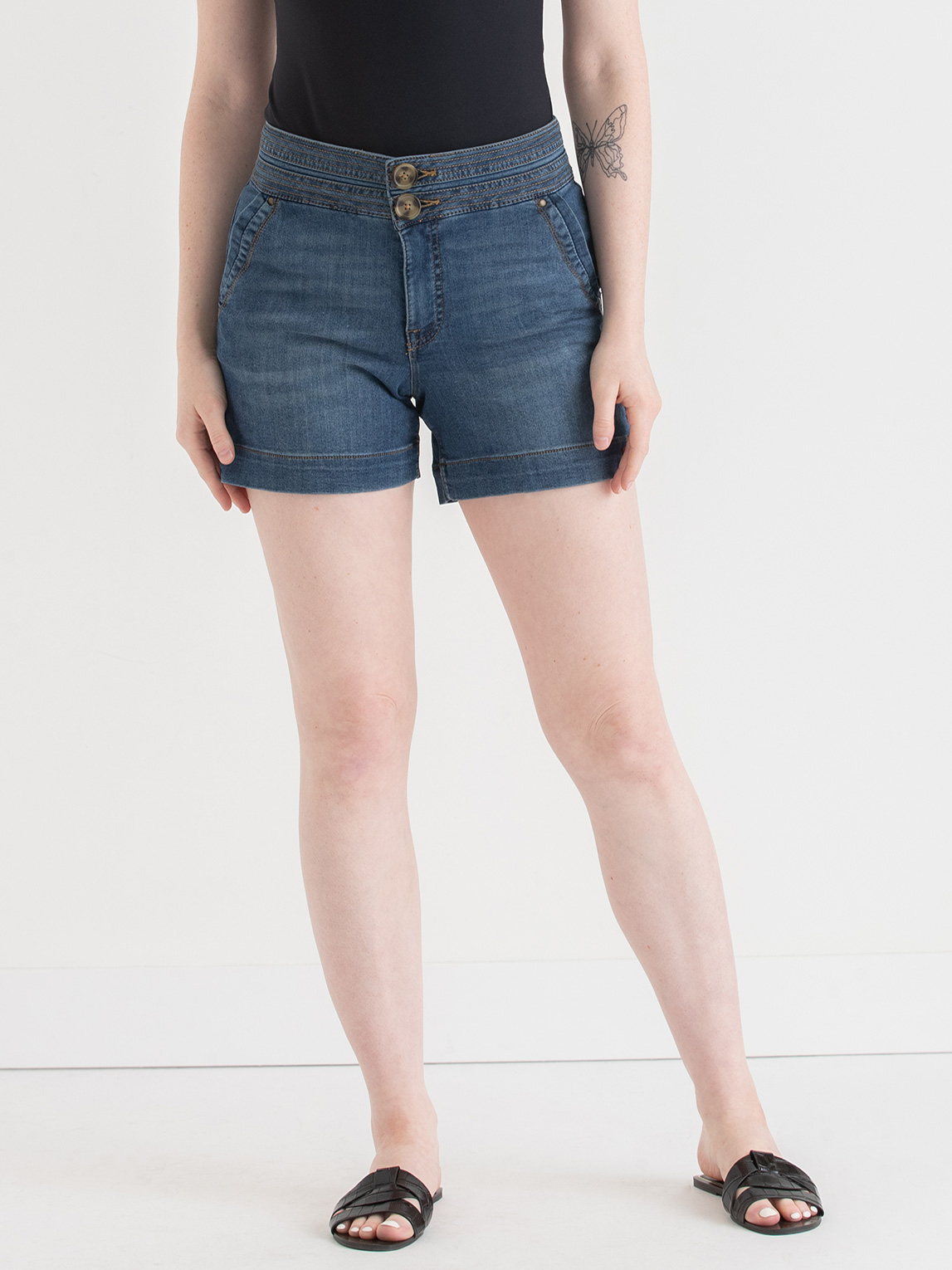 Stitch Waistband Denim Shorts