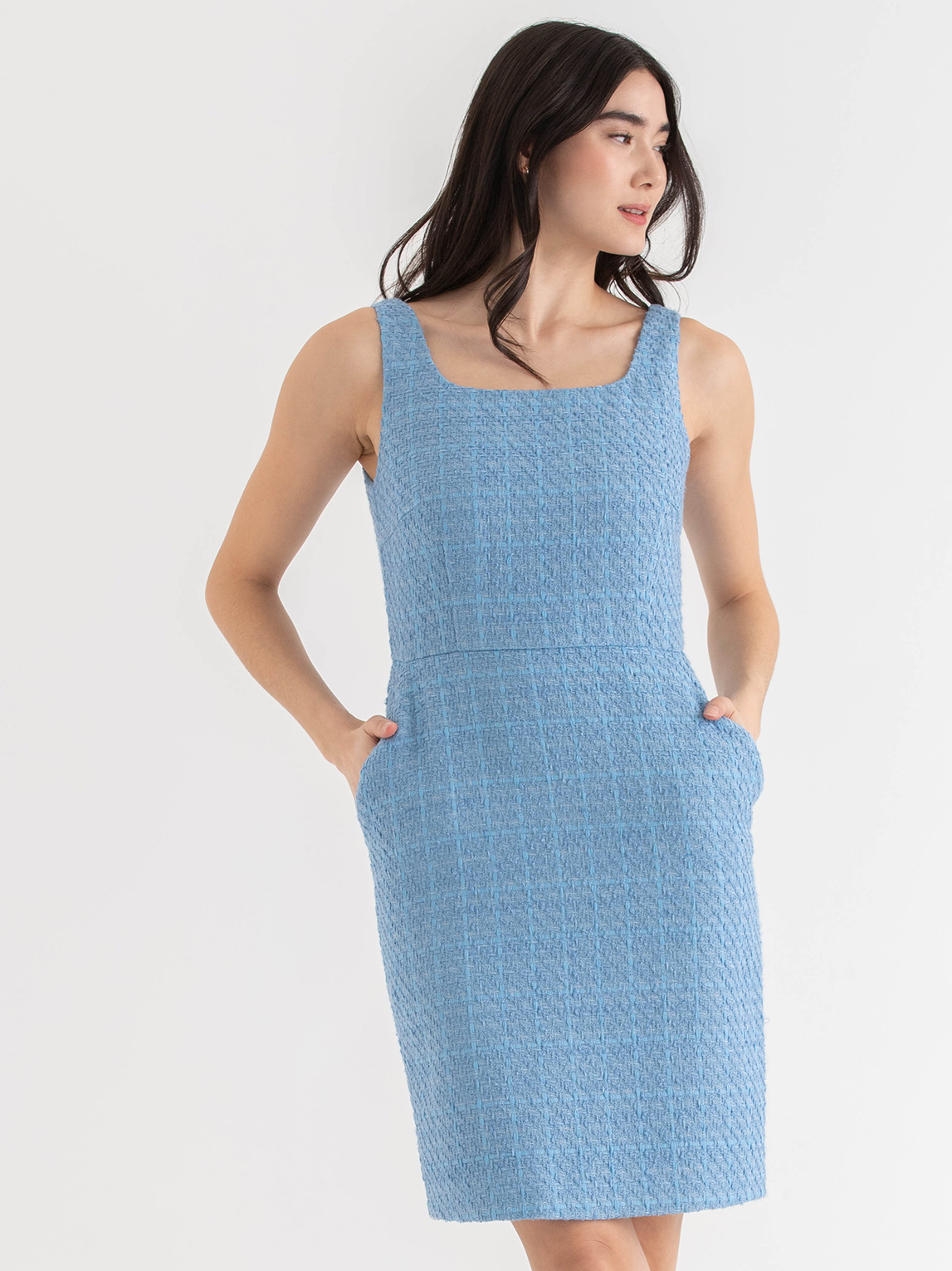 Square Neck Boucle Dress