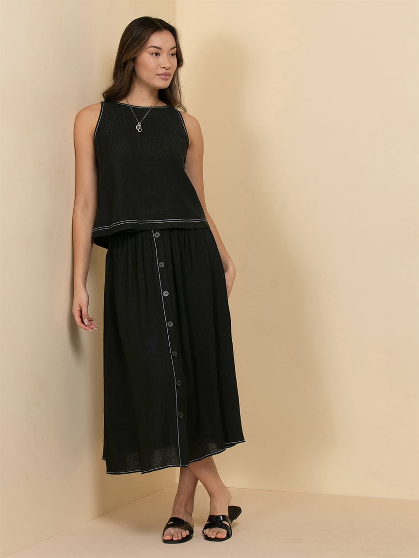 Button Front Midi Skirt