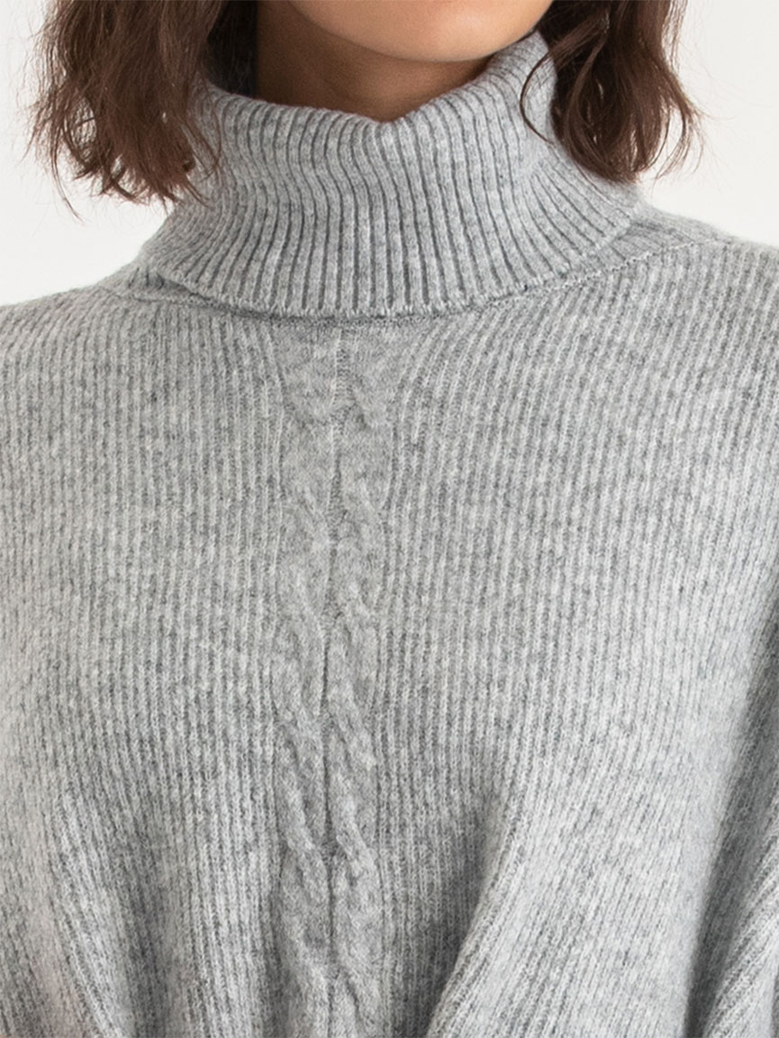 Turtleneck Poncho Sweater with Cable Knit Detail