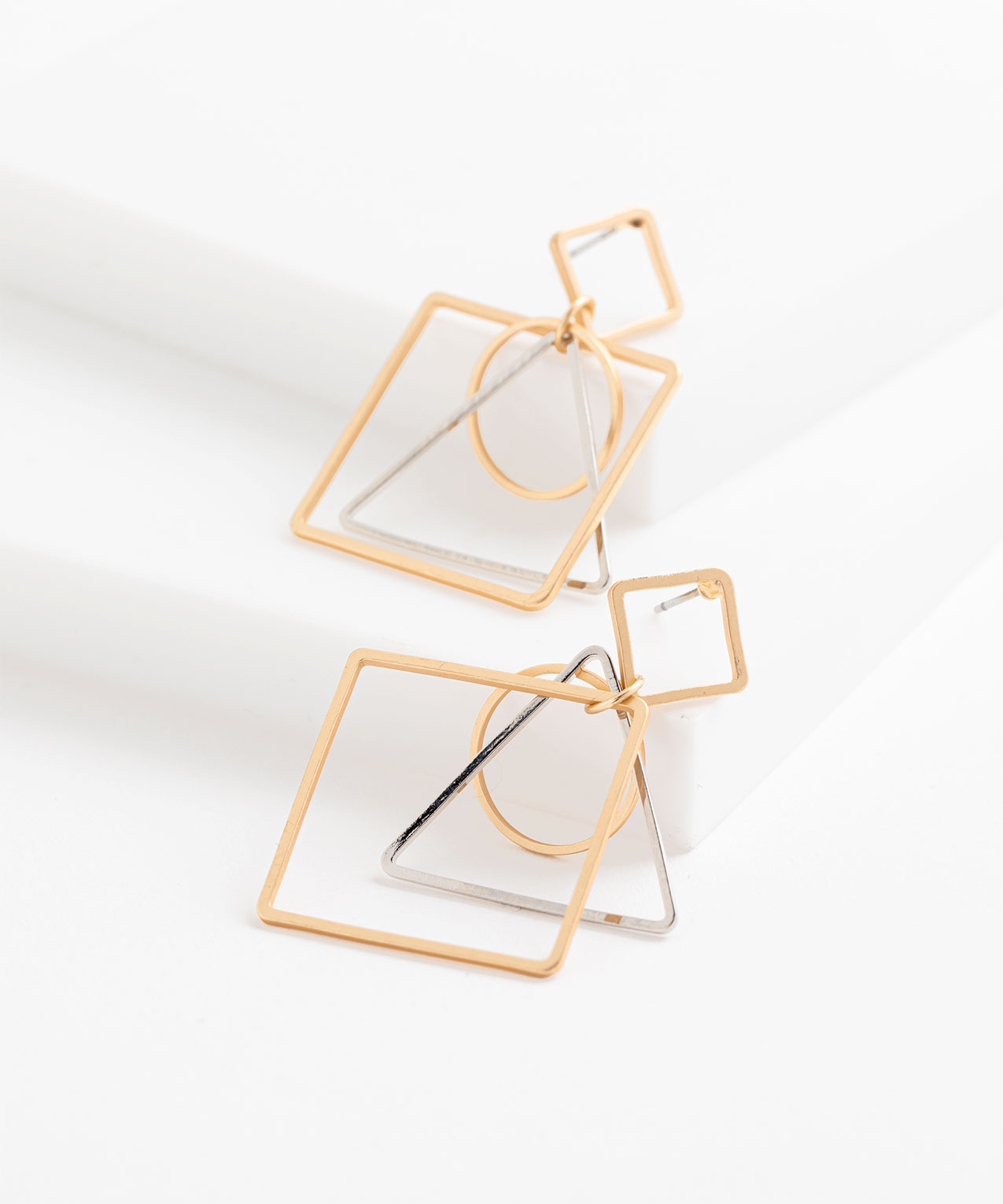 Geometric Mixed Metal Drop Earring