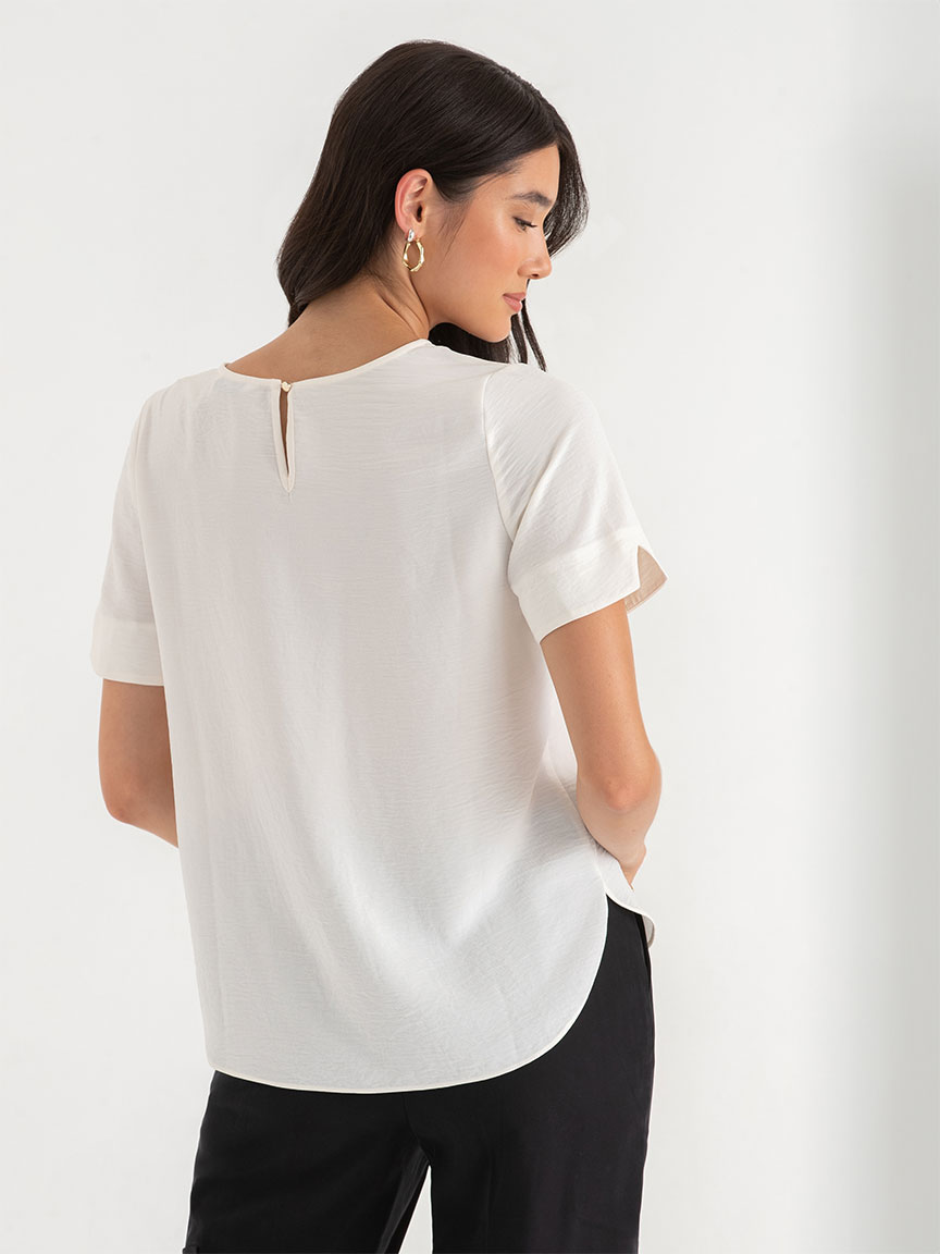 Shailene Textured Short Sleeve Blouse with Key-Hole Back