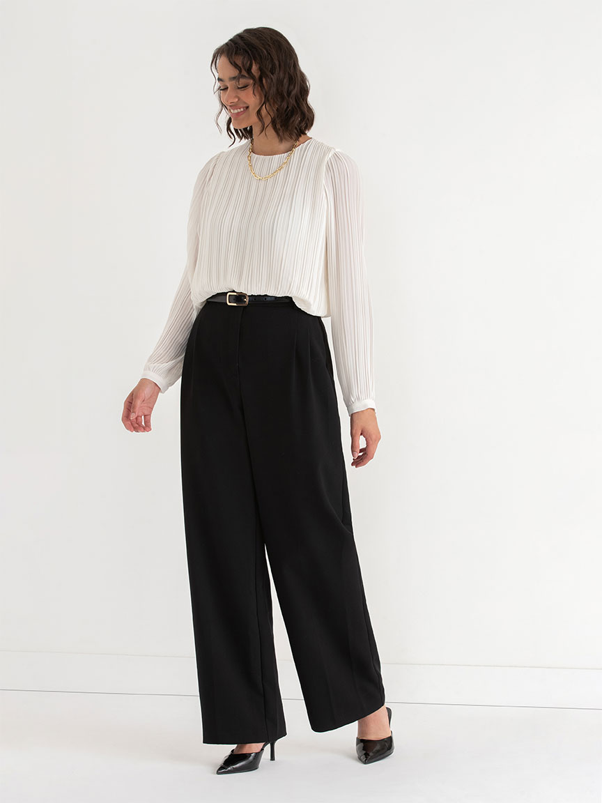 Long Sleeve Box Pleat Chiffon Blouse