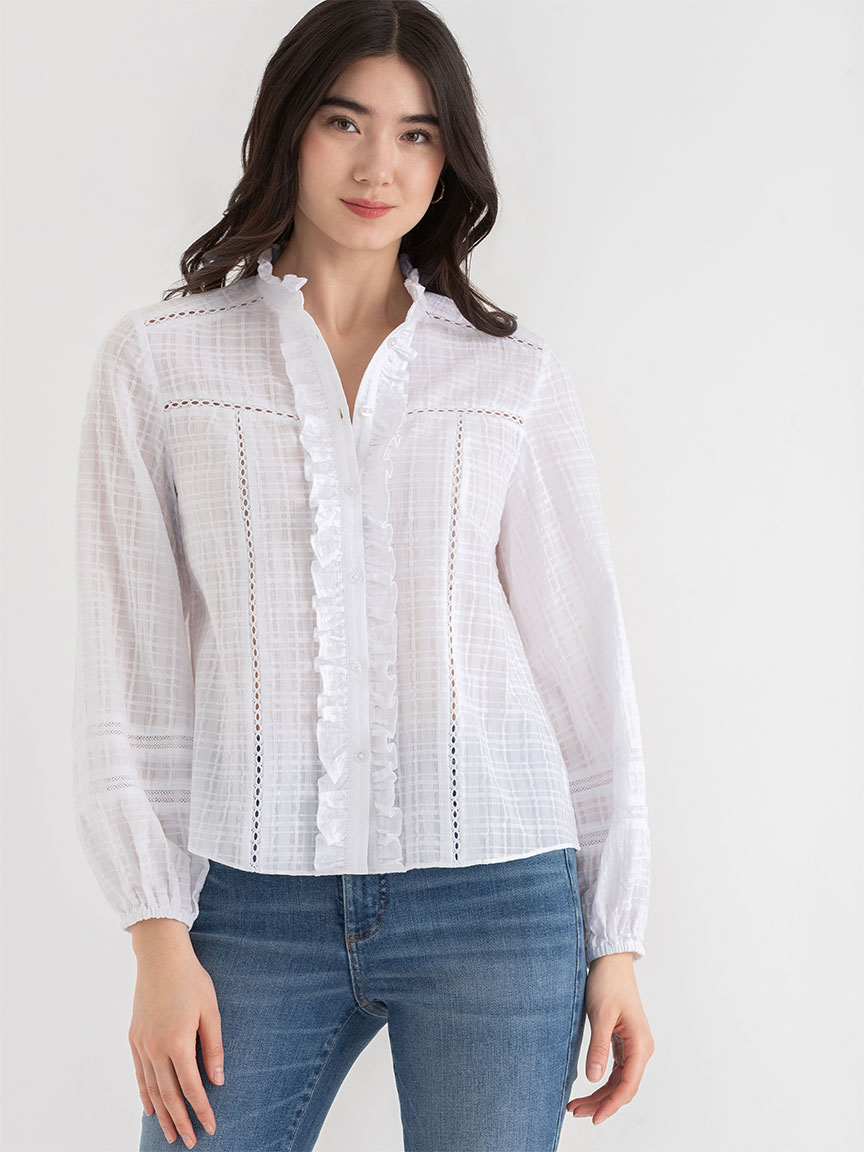 Ruffle Eyelet Long Sleeve Blouse