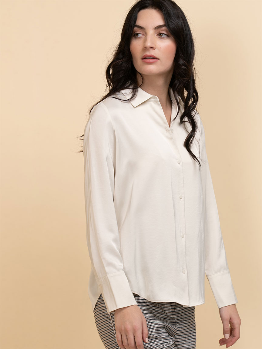 Satin Long Sleeve Button-Up