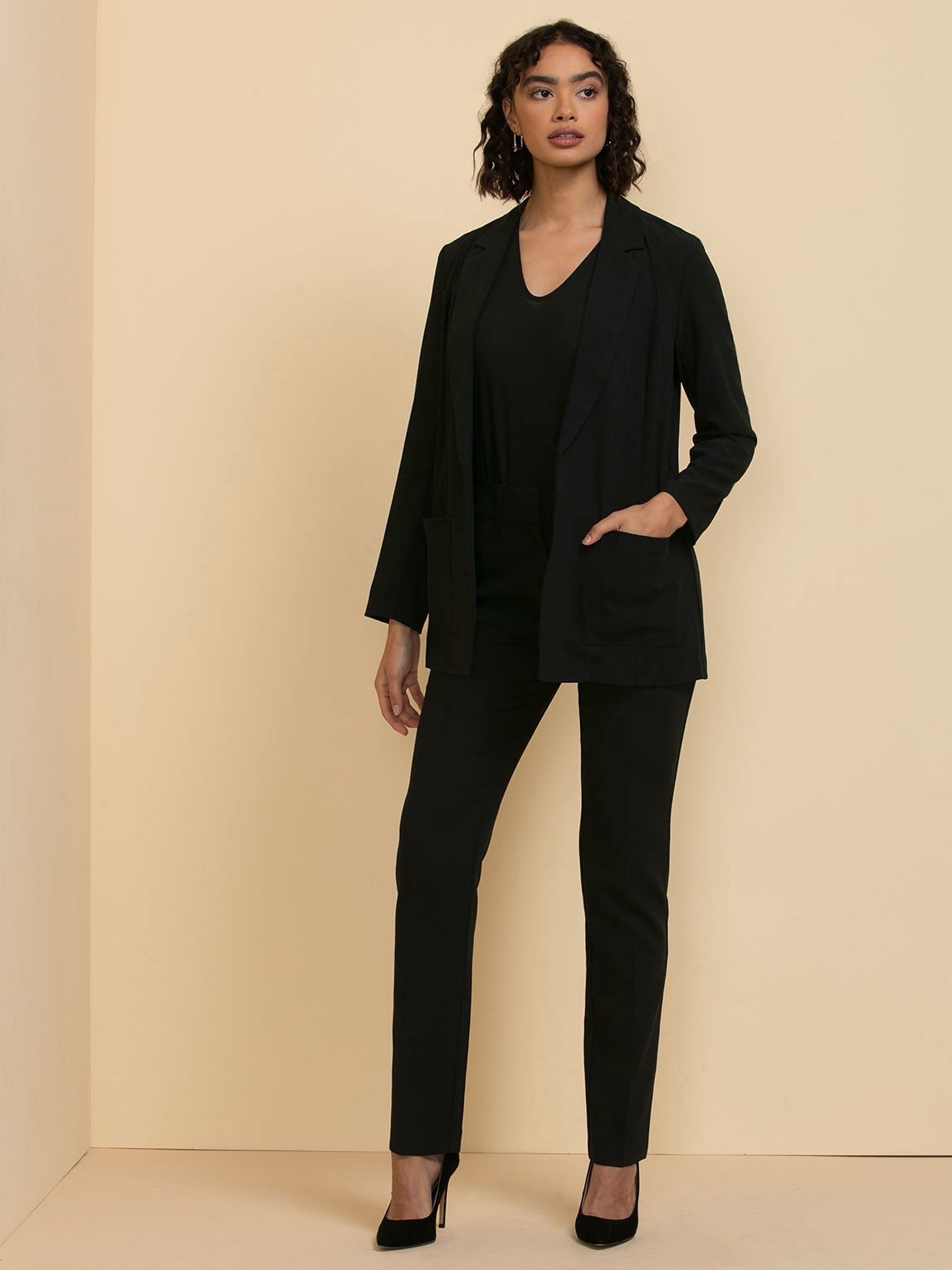 Mid-Length Blazer with Tipped Belt