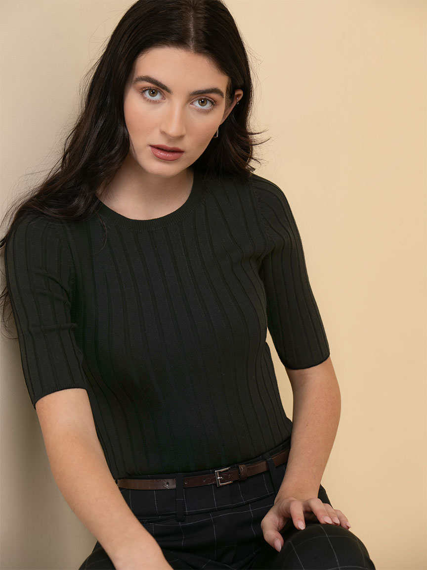 Elbow Sleeve Ribbed Sweater