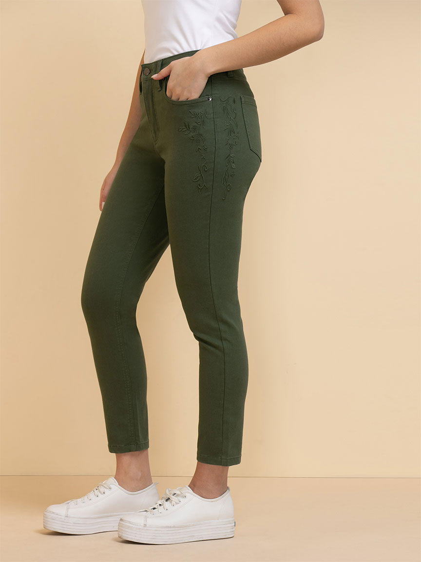 Embroidered Skylar Skinny Ankle Pant