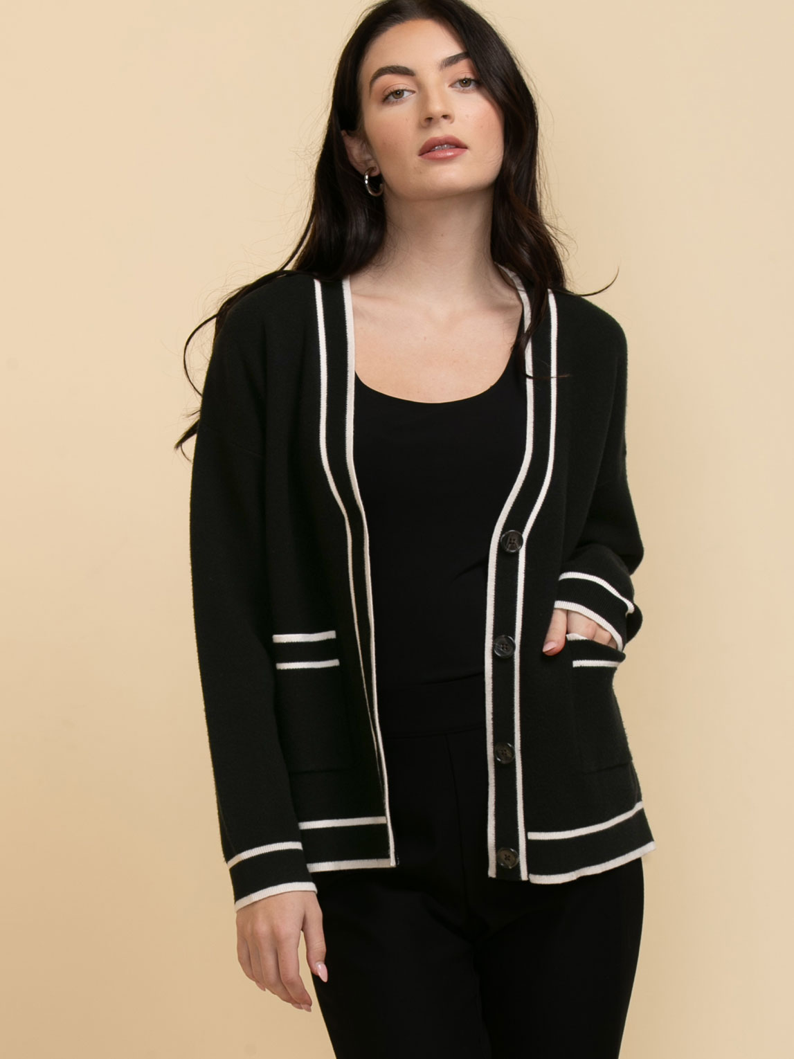 Button Front Cardigan with Tipping