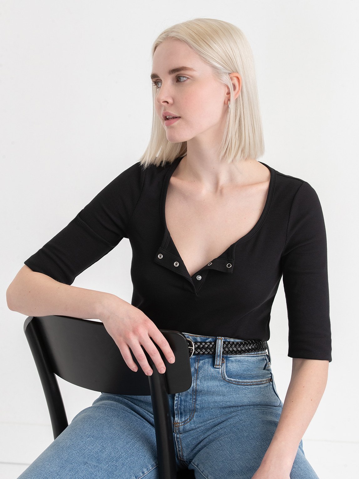 Henley Scoop Neck Top