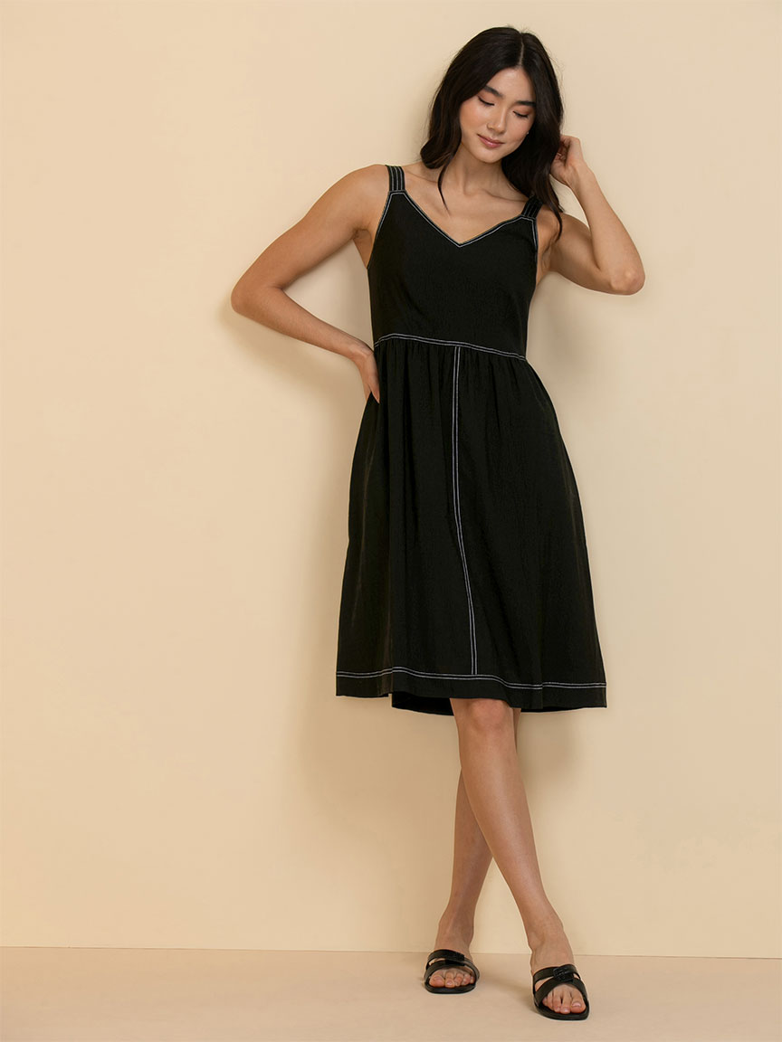 Sleeveless V-Neck Dress with Contrast Stitching