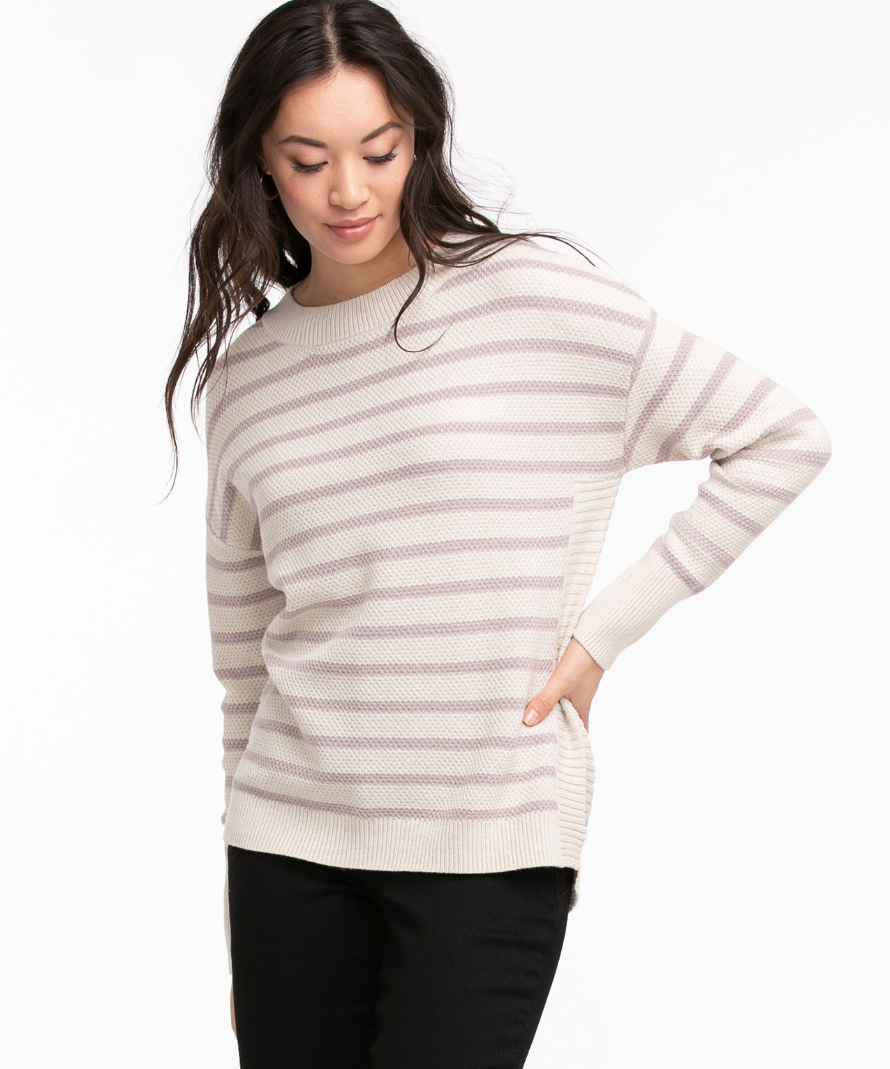 Waffle Knit Side Tab Sweater