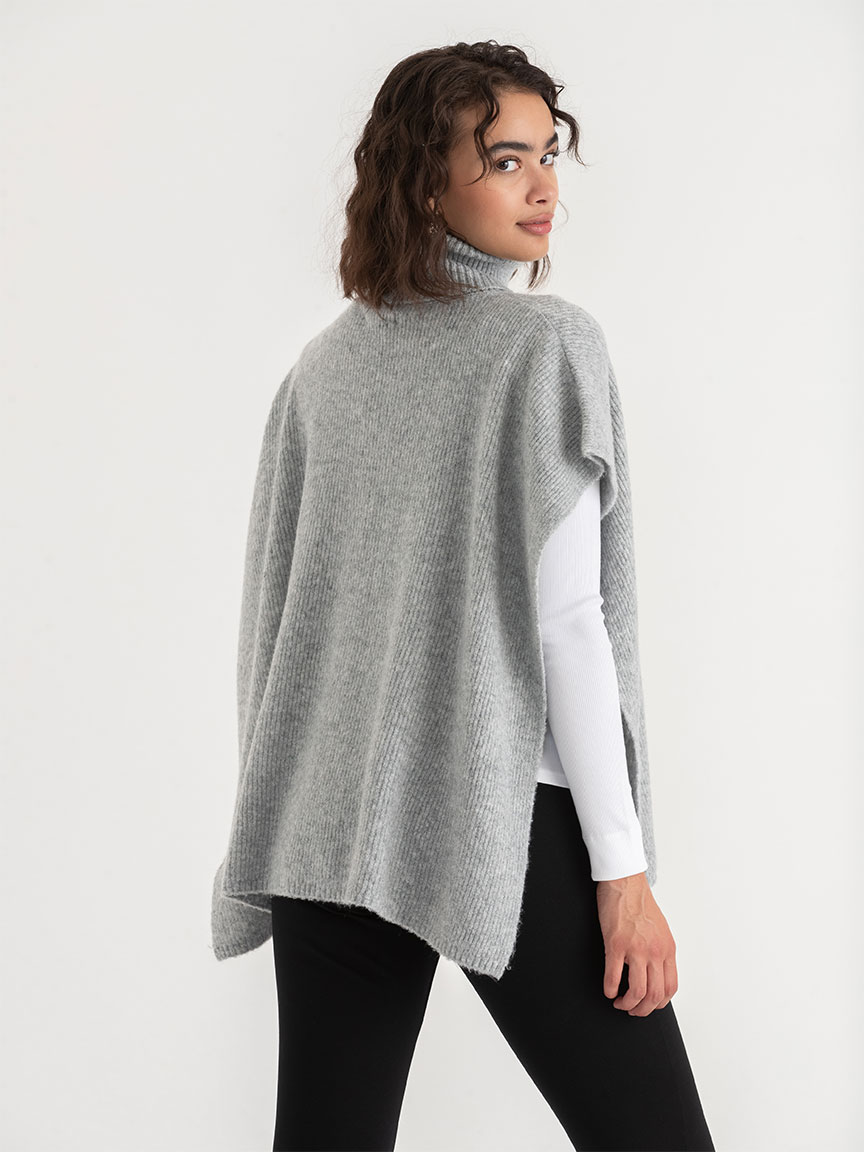 Turtleneck Poncho Sweater with Cable Knit Detail