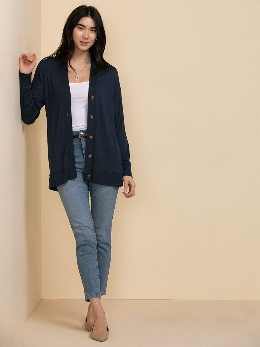 Long Button-Front Cardigan