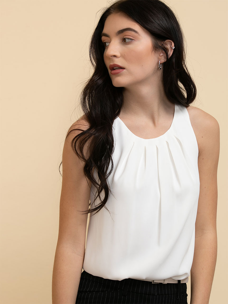 Pleat Neck Sleeveless Blouse