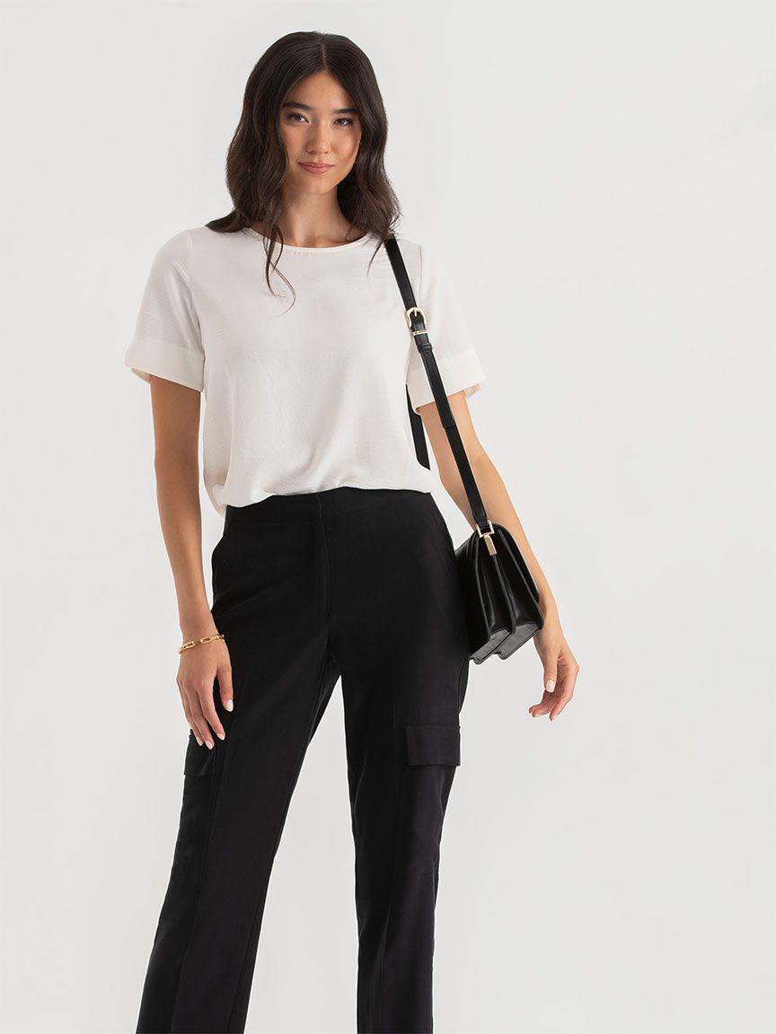 Shailene Textured Short Sleeve Blouse with Key-Hole Back