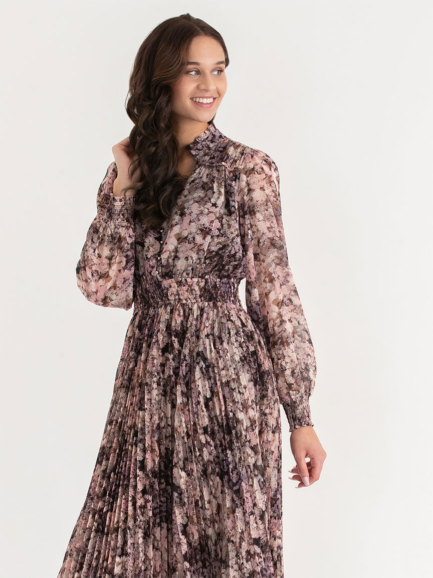 Long Sleeve Pleated Maxi Dress