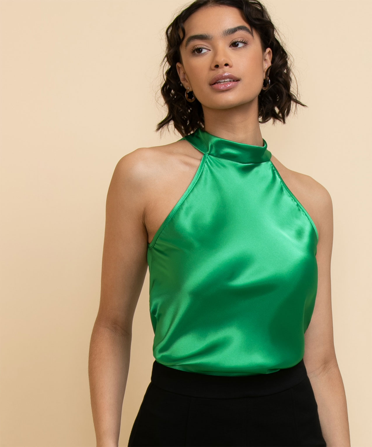 Tash Sophie Satin High Neck Halter Blouse