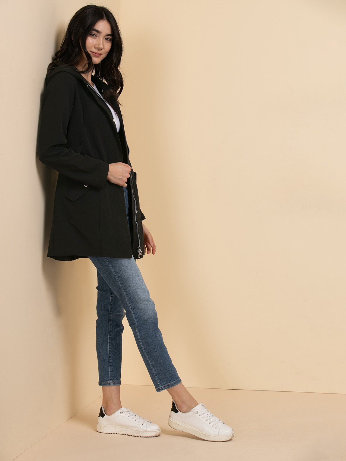 Black Zip Front Hooded Jacket