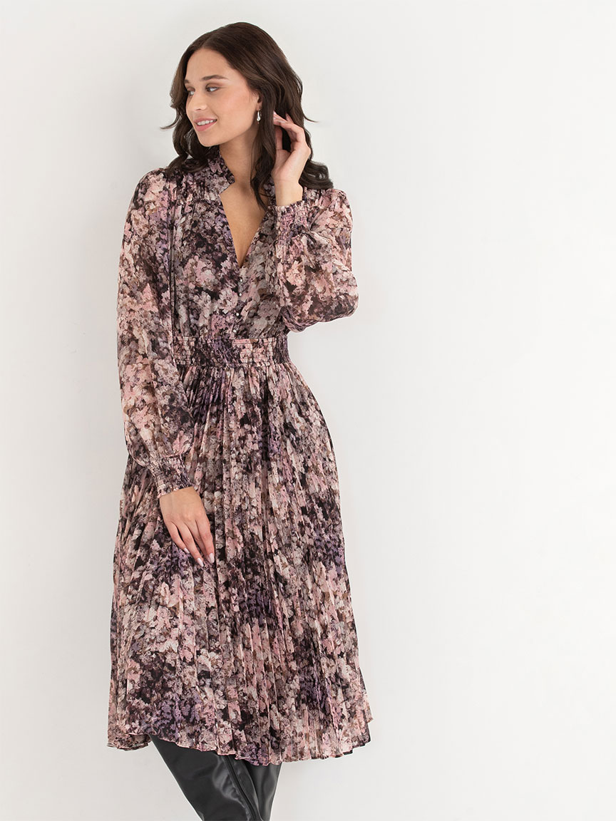 Long Sleeve Pleated Maxi Dress