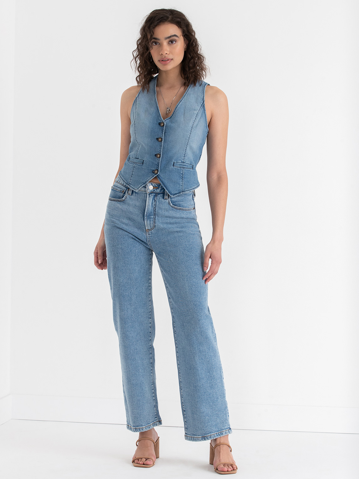 Button Front Denim Vest