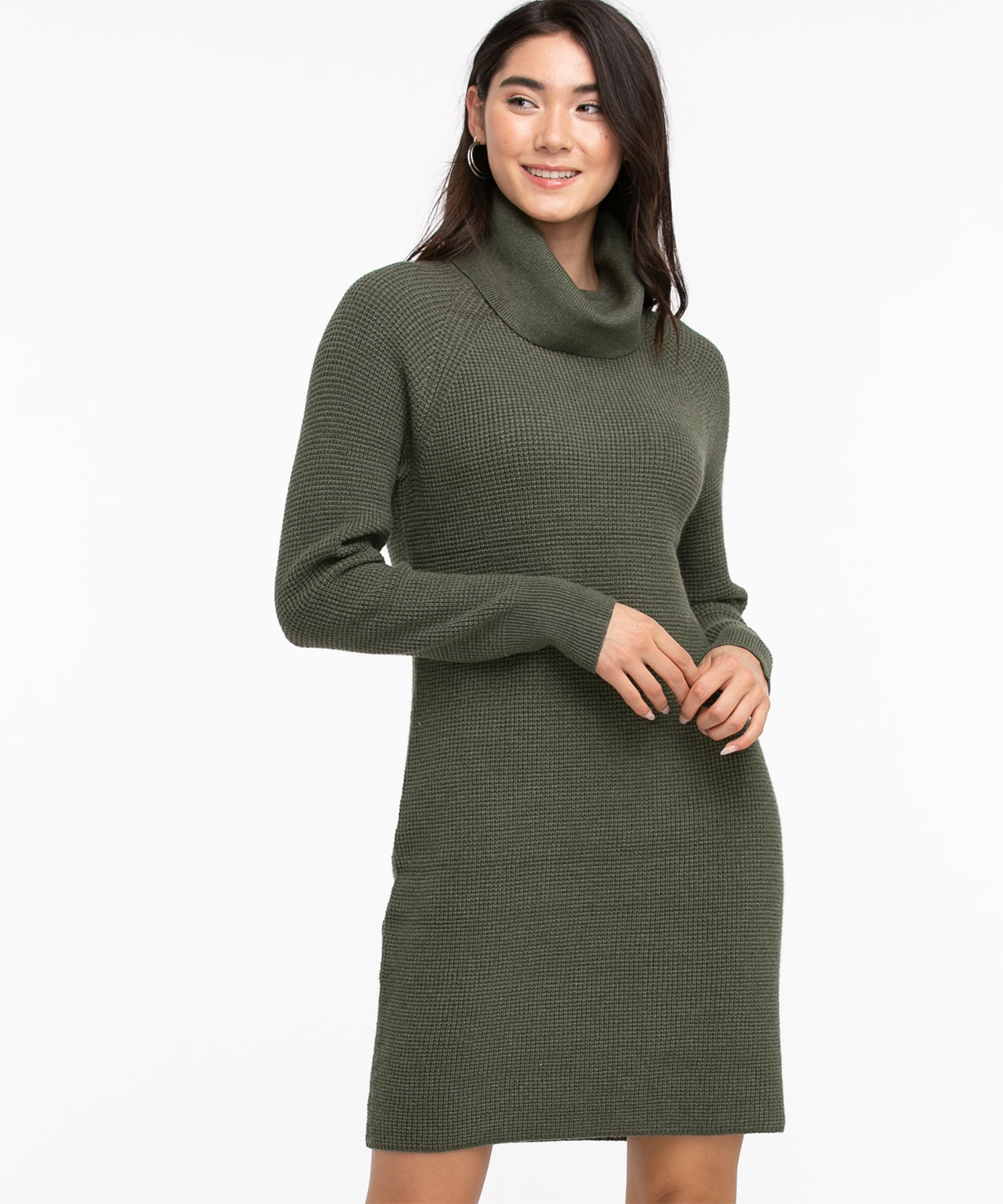 Waffle Stitch Cowl Neck Dress
