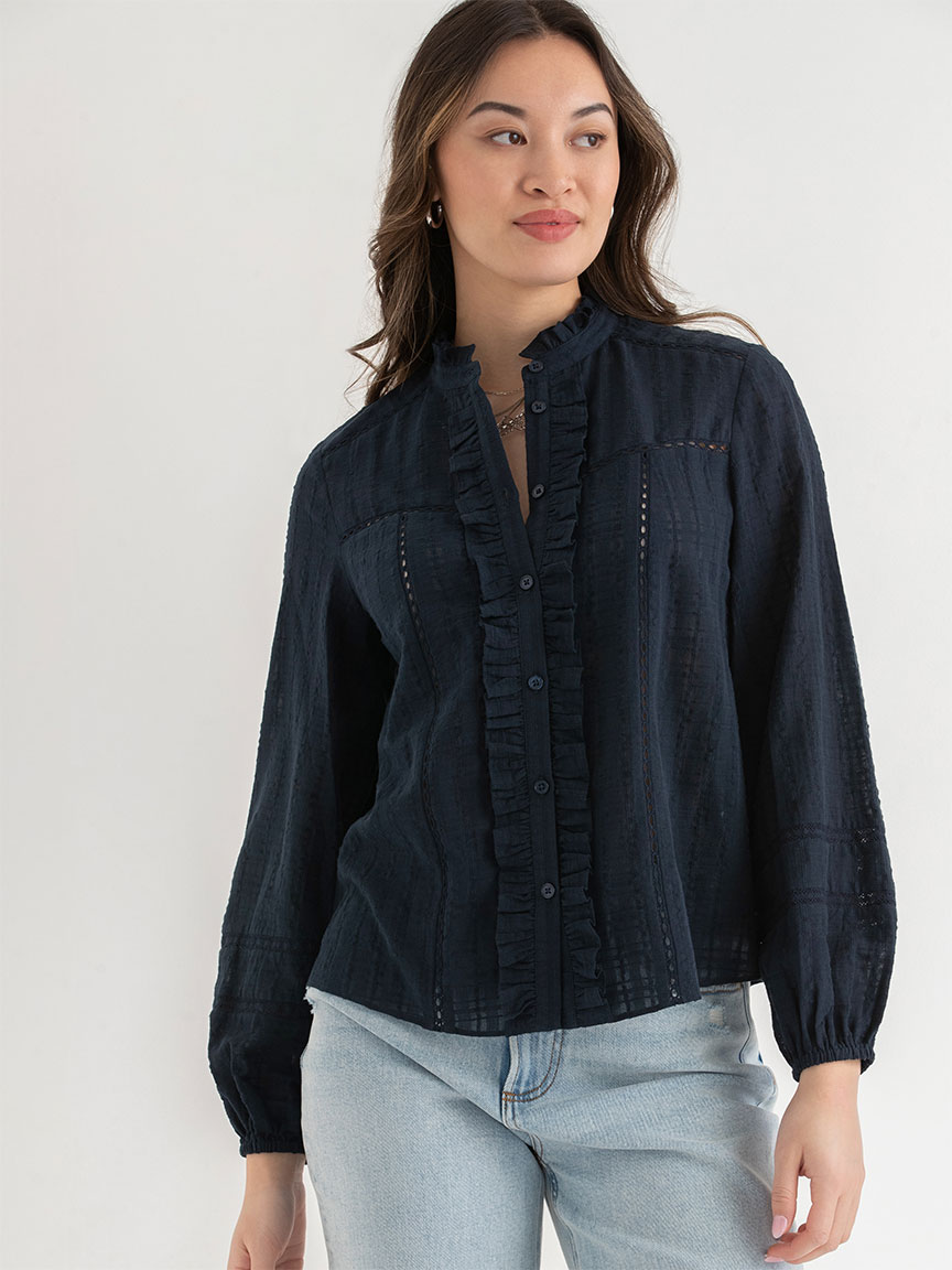 Ruffle Eyelet Long Sleeve Blouse