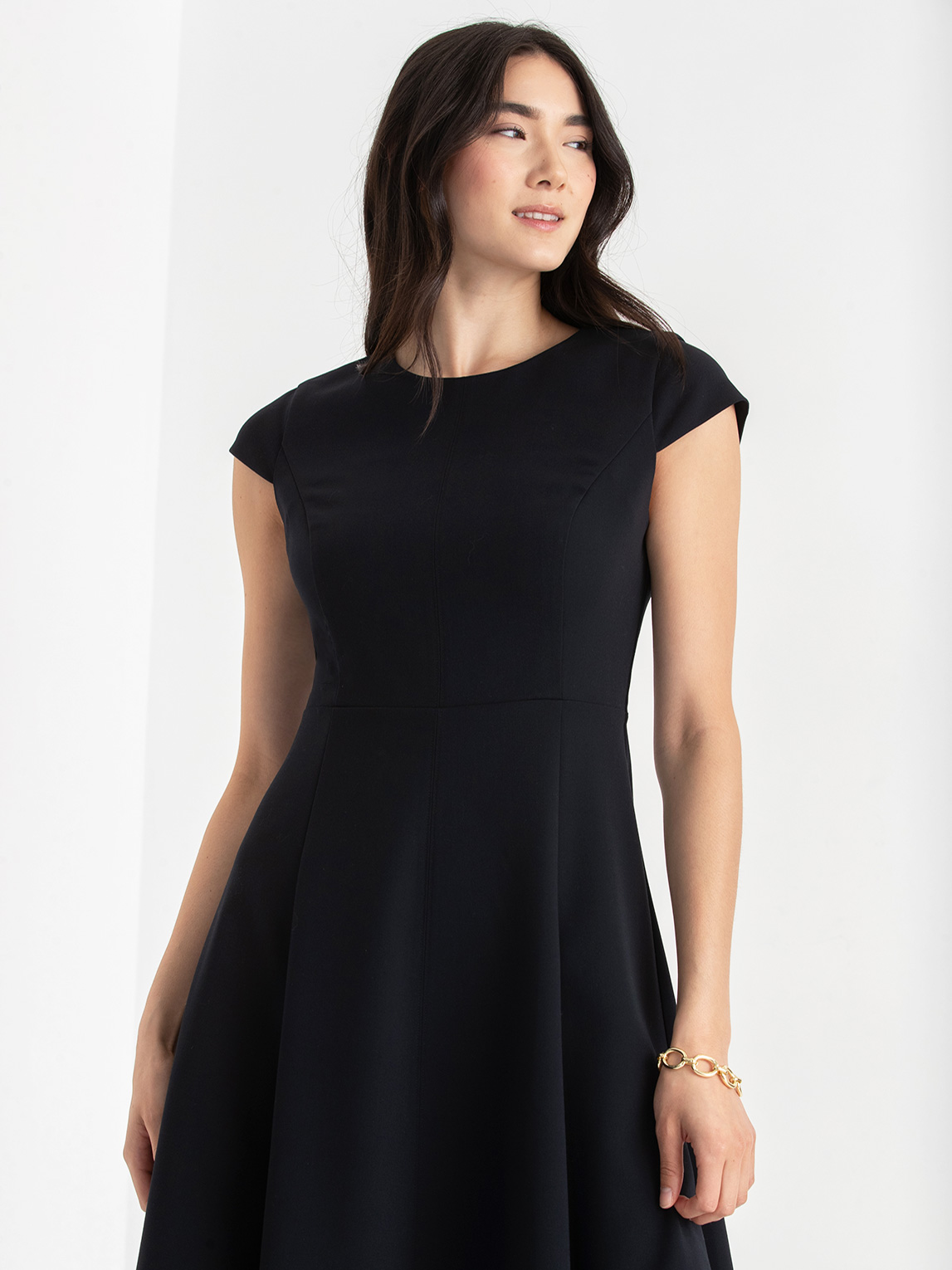 Short Sleeve High Neck Fit & Flare Dress