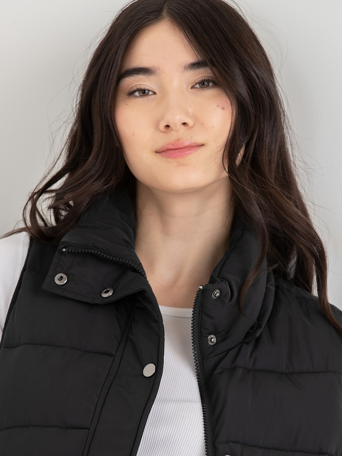 Carlyn Long Puffer Vest with Detachable Hood & Fur Trim