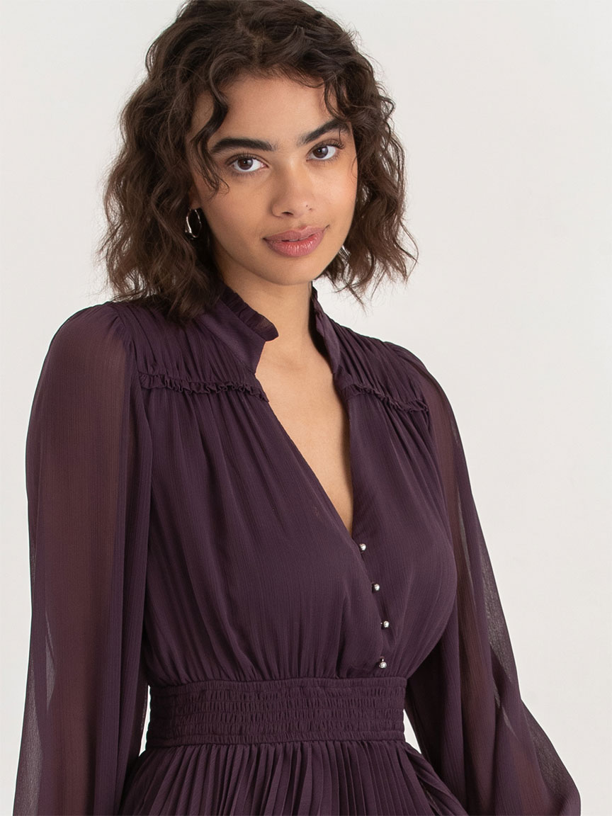 Long Sleeve Pleated Midi Dress